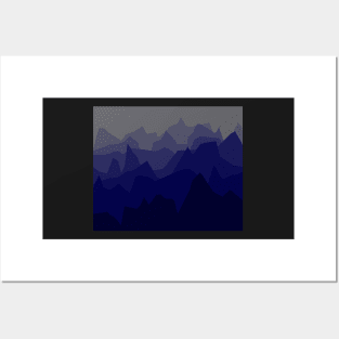 Minimalistic geometric misty mountains in blue gradient Posters and Art